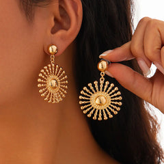 Ingemark Unique Round Sunflower Flower Drop Earrings for Women