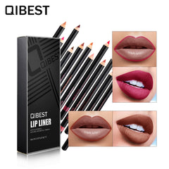 QIBEST Fashion Black Rod Lip Liner 12 Colors Mixed Color Lip Liner Set Waterproof Retouching Lipstick Pen