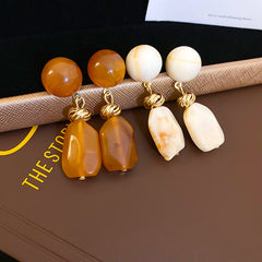 Round irregular resin earrings with simple retro design, niche fashion, light luxury earrings