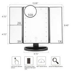 LED Touch Screen 22 Light Makeup Mirror Table Desktop Makeup 1X/2X/3X/10X Magnifying Mirrors Vanity 3 Folding Adjustable Mirror