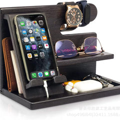 Creative Solid Wood Multi-functional Phone Stand with Charging Function