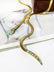 Solid Gold Plated Flat Snake Chain Tassel Necklace