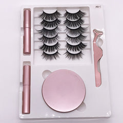 Eight Pairs Of Magnet False Eyelashes With Round Box Mirror Magnetic Iron-Absorbing Stone Eyelashes Magnetic Eyeliner Liquid Eyelashes