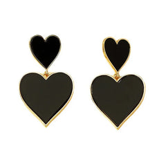 Black Resin Large Metal Heart Dangle Post Earrings For Women