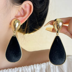 Retro velvet cloth water droplet mirror metal exaggerated earrings