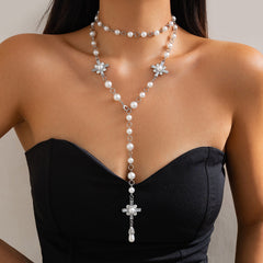 Cold Wind Cross Pearl Necklace Set