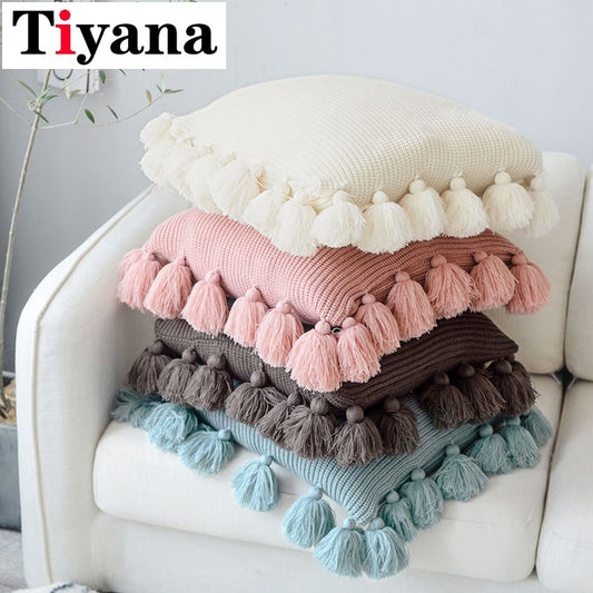 Solid Color Fringe Side Pillow Nordic Ins Style