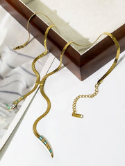 Solid Gold Plated Flat Snake Chain Tassel Necklace