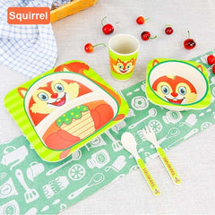 5pcs/set Children Baby Bamboo Fiber Tableware Baby Tableware Set Cartoon Animal Tableware Aet