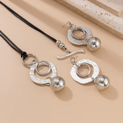Ins Wind Circle CCB Leather Wax Thread Necklace Irregular Metallic Clavicle Chain Set