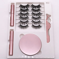 Eight Pairs Of Magnet False Eyelashes With Round Box Mirror Magnetic Iron-Absorbing Stone Eyelashes Magnetic Eyeliner Liquid Eyelashes