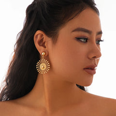 Ingemark Unique Round Sunflower Flower Drop Earrings for Women