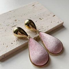Retro velvet cloth water droplet mirror metal exaggerated earrings