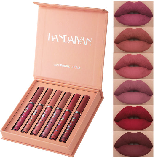 HANDAIYAN 6 Lip Gloss Set Not Easy To Dip Cup Matte Lip Gloss Set Gift Box Liquid Lipstick