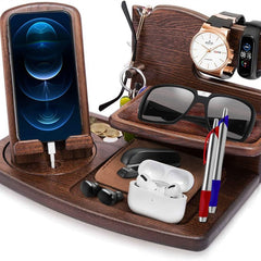 Creative Solid Wood Multi-functional Phone Stand with Charging Function