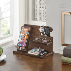 Creative Solid Wood Multi-functional Phone Stand with Charging Function