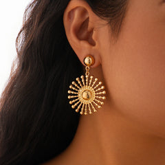 Ingemark Unique Round Sunflower Flower Drop Earrings for Women