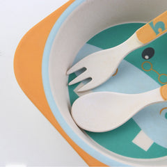 5pcs/set Children Baby Bamboo Fiber Tableware Baby Tableware Set Cartoon Animal Tableware Aet