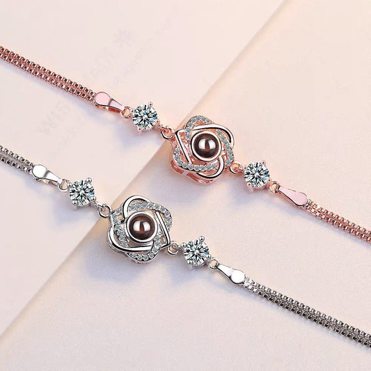 Customized color photo projection s925 pure silver six pointed star bracelet with 100 languages for birthday commemoration