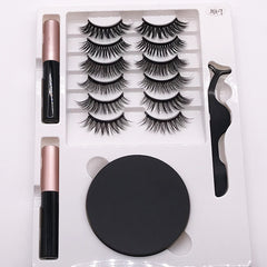 Eight Pairs Of Magnet False Eyelashes With Round Box Mirror Magnetic Iron-Absorbing Stone Eyelashes Magnetic Eyeliner Liquid Eyelashes