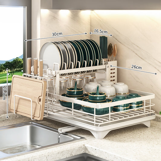 Kitchen Dish Drying Rack with Adjustable Stainless Steel Organizer
