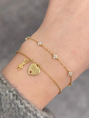 925 Sterling Silver Five Small Flower Clear Zircon Bracelet