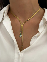 Solid Gold Plated Flat Snake Chain Tassel Necklace