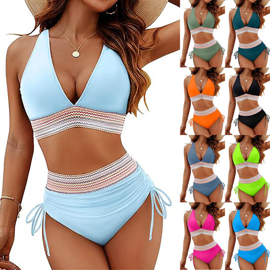 European and American solid color split sexy bikini foreign trade swimsuit