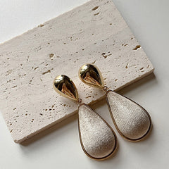 Retro velvet cloth water droplet mirror metal exaggerated earrings