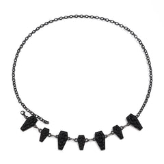 Dark style skull cross body chain, retro carved alloy single circle waist chain