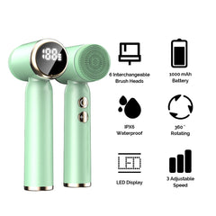 6-In-1 Hot And Cold Facial Cleanser Display Cleansing Brush Ultrasonic Facial Cleanser Pore Cleaning Silicone Beauty Instrument