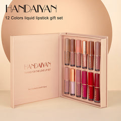 HANDAIYAN 12 Color Lip Gloss Set Liquid Lipstick Set Matte Pearlescent Non-Stick Cup Lip Gloss