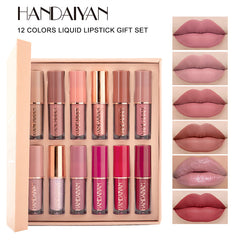 HANDAIYAN 12 Color Lip Gloss Set Liquid Lipstick Set Matte Pearlescent Non-Stick Cup Lip Gloss
