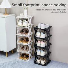 Stackable Plastic Shoe Rack, Vertical Dustproof Shoe Organizer