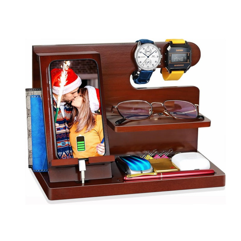 Creative Solid Wood Multi-functional Phone Stand with Charging Function