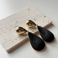 Retro velvet cloth water droplet mirror metal exaggerated earrings