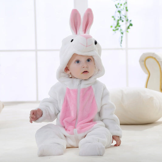 Flannel children's  long sleeved hoodie newborn cartoon jumpsuit