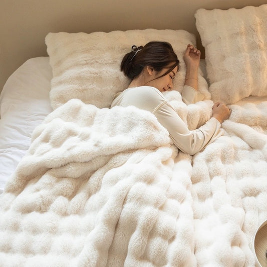 Double-sided Rabbit Fleece Blanket Solid Color Faux Fur Plush Blanket Soft Warm Throw Blanket For Couch Sofa Nap Blanket For Winter
