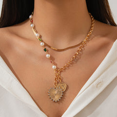 Fashionable Sun Set Zircon Necklace Women's Geometric Alloy Heart Shaped Tassel Collar Chain