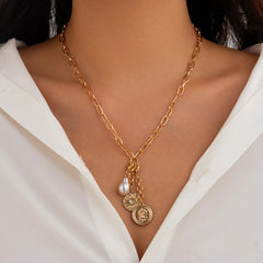 Fashionable Sun Set Zircon Necklace Women's Geometric Alloy Heart Shaped Tassel Collar Chain