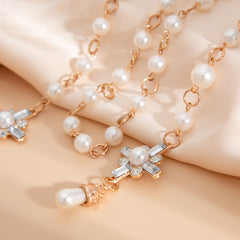 Cold Wind Cross Pearl Necklace Set