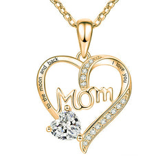 Mom heart-shaped engraved diamond necklace Mother's Day gift
