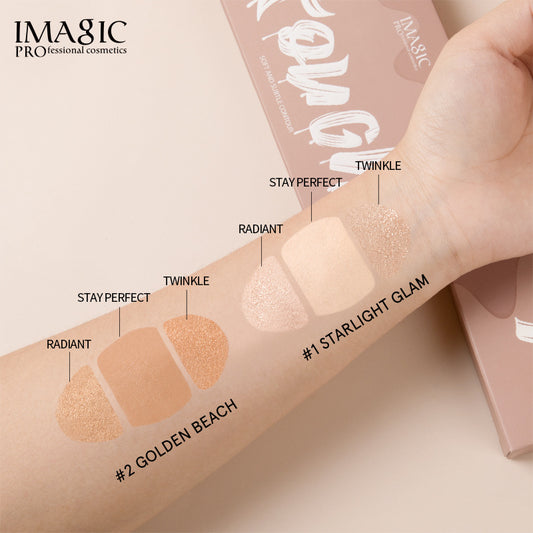 IMAGIC Three Color Highlighter Face Brightening Three Dimensional Shadow Nose And Cheek Shadow Highlighter Makeup Palette
