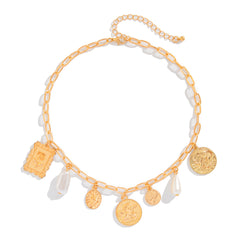 Fashionable Sun Set Zircon Necklace Women's Geometric Alloy Heart Shaped Tassel Collar Chain