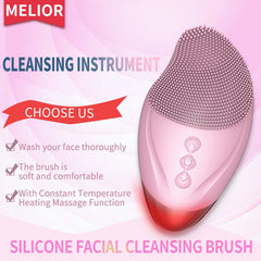 Ultrasonic Electric Facial Cleansing Brush Heated Sonic Electric Facial Cleanser Silicone Mini Face Cleaner Brush Deep Cleaning