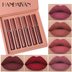 HANDAIYAN 6 Lip Gloss Set Not Easy To Dip Cup Matte Lip Gloss Set Gift Box Liquid Lipstick