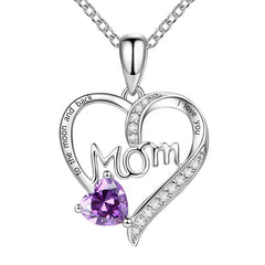 Mom heart-shaped engraved diamond necklace Mother's Day gift