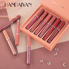 HANDAIYAN 6 Lip Gloss Set Not Easy To Dip Cup Matte Lip Gloss Set Gift Box Liquid Lipstick
