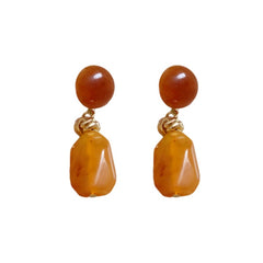 Round irregular resin earrings with simple retro design, niche fashion, light luxury earrings