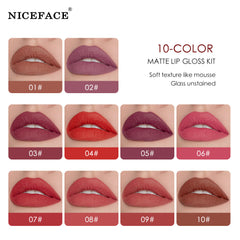 Niceface New Quality Lip Glaze Velvet Matte Lip Glaze Set Matte Non-stick Cup Holder Liquid Lipstick